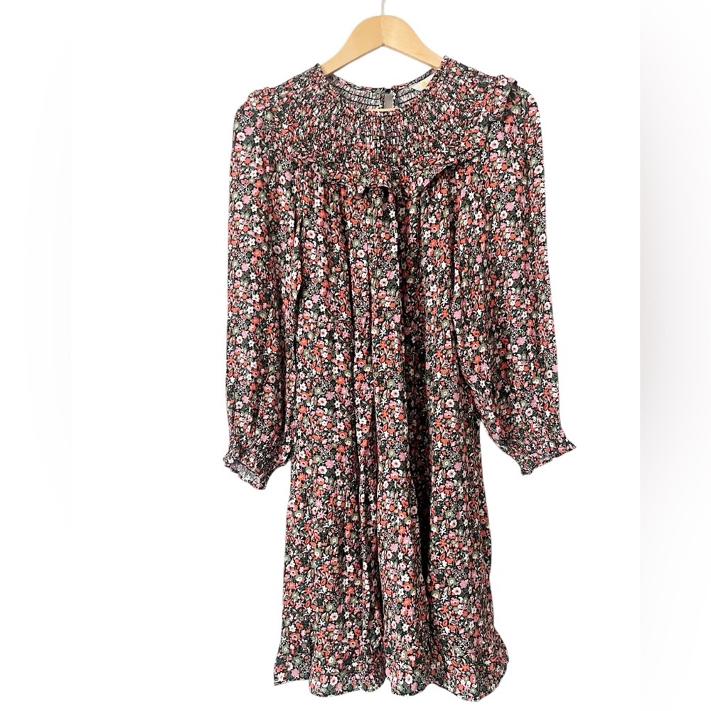 Boden Smocked Yoke Tiered Multi Floret Meadow Floral Long Sleeve‎ Dress Size 10